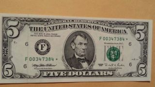 $5 1995 Federal Reserve Star Note Uncirculated Atlanta In Bep Folder photo
