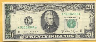 Ink Transfer From Reverse Of Note To Left Side Of Obverse.  1981 $20.  00 Note. photo