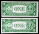 Star (2) Consecutive Uncirculated 1935e $1 One Dollar Silver Certificates Small Size Notes photo 1