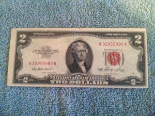 1953 Red Seal Two $2 Dollar Bill Note A32955980a Rare Old U.  S.  Currency photo