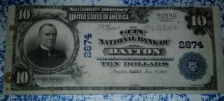 1902 Us Large Note 10 Dlls National Bank Of Dayton Ch.  2874 photo