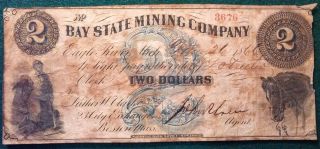 1866 Bay State Mining Company Two - Dollar Note - Eagle River,  Mi photo