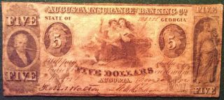 1852 Augusta Insurance & Banking Five - Dollar Note - Augusta,  Ga photo