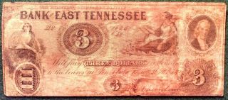 1854 Bank Of East Tennessee Three - Dollar Note - Knoxville,  Tn photo