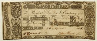 1808 $5 Farmers Exchange Bank Gloucester Rhode Island Early American Money Vf+ photo
