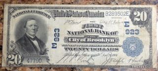 1902 $20 National Currency First National Bank Of The City Of Brooklyn photo