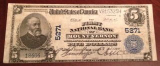 1902 $5 National Currency First National Bank Of Mount Vernon York photo