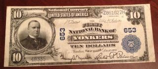 1902 $10 National Currency First National Bank Of Yonkers York photo