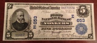 1902 $5 National Currency First National Bank Of Yonkers York photo