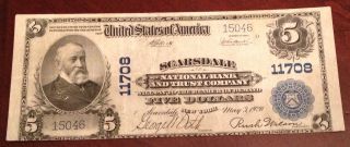 1902 $5 National Currency Scarsdale National Bank And Trust Company photo