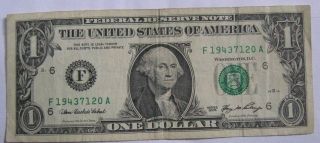 Fancy Serial Number $1 Birthday Note F 19437120 A Series 2006 Circulated photo