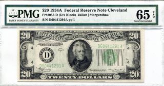 $20 1934 A Note Pmg 65 Epq Fr 2055 - D Da Block Cleveland Bill photo