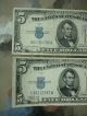 Two - 1934 ' C & D ' $5 Silver Certificates Bright Blue Seal With Plastic Inserts Small Size Notes photo 3