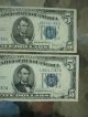 Two - 1934 ' C & D ' $5 Silver Certificates Bright Blue Seal With Plastic Inserts Small Size Notes photo 4
