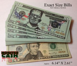 100 Bills ($20 Frankenstein) - Poker Play Party Money - Monster Novelty Cash photo