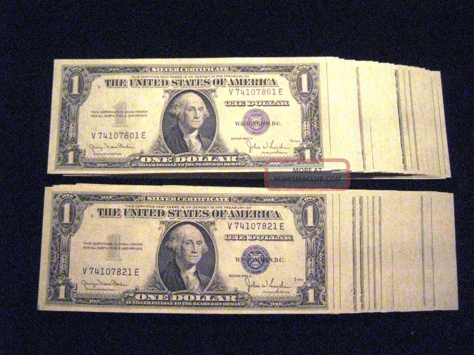 Silver Certificates Partial Pack Of 40 $1 00 Series 1935 D Choice