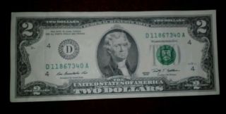 United States 2 Dollar Banknote 2009 Cleveland Ohio,  Federal Reserve Note. photo
