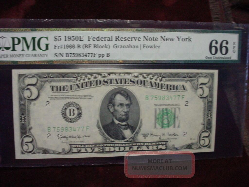 1950e $5 Frn,  York Fr - 1966 - B Pmg Gem Uncirculated 66 Epq Small Size Notes photo