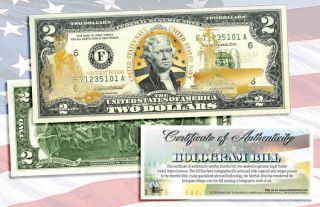 U.  S.  Navy $2 Laser Gold Hologram Colorized 2 Dollar Gift Legal Bank Note photo
