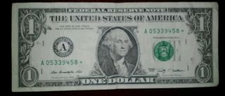 Star Note - Circulated 1 Dollar Bill - 2009 Series - Boston Massachusettes photo