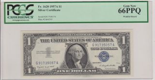 $1 1957a Silver Certificate Pcgs 66 Gem Ppq Fr 1620 Smith/dillon Waikiki Hoard photo