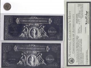 Qty: 2 Year 2000 $2 Silver Certificate With.  999 Pure Silver,  1 In 5000 photo