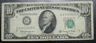 1950 E Ten Dollar Federal Reserve Note Chicago Vf 4835h Pm3 photo