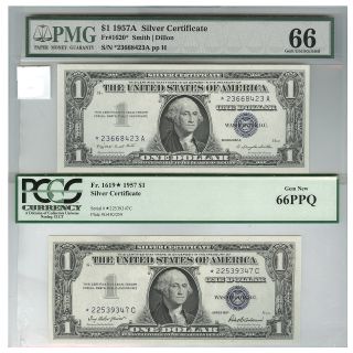 1957 & 1957a Star Silver Certificates Pmg/pcgs Very Gem 66 photo