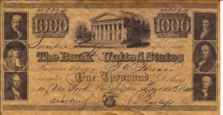 1840 $1000 Bank Of The United States Reprint photo