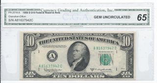 $10 1950 D Boston Cga Gem Uncirculated 65 Serial A 81 637 942 C photo