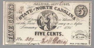 State Of North Carolina 5 Cents Scrip - 1863 - Confederate - 339 Ex+ photo