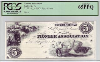 The Pioneer Association $5 - Lafayette,  Indiana - Abnco.  Special Proof - Pcgs 65ppq photo