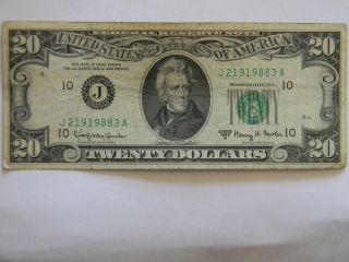 1963a Twenty Dollar Federal Reserve J Series Note photo