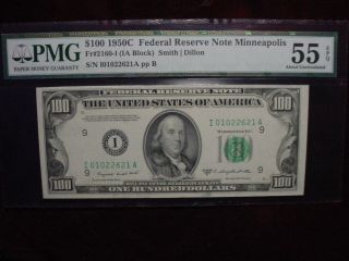 1950c $100 Frn Minneapolis Fr - 2160 - I Pmg About Uncirculated 55 Epq photo