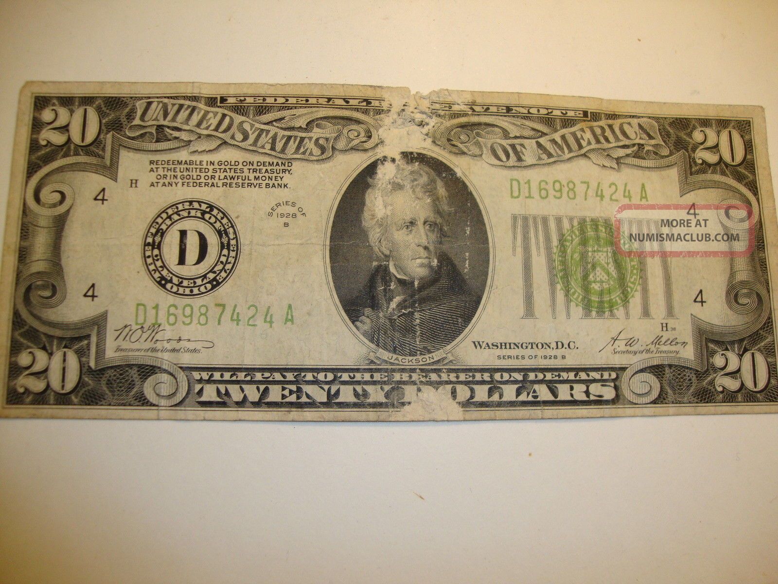 1928 Gold $20 Dollar Bill - Cleveland Note Small Size Notes photo