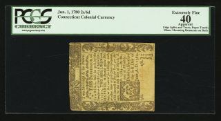 Connecticut Colonial Currency 2s,  6d - Uncancelled June 1,  1780 - Pcgs Graded Ef 40 photo