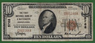 {cresson} $10 The First National Bank Of Cresson Pa Ch 5768 Vf+ photo