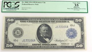 Us Federal Reserve Note $50 Bill Paper Money Blue Seal Kansas City Vf35 photo