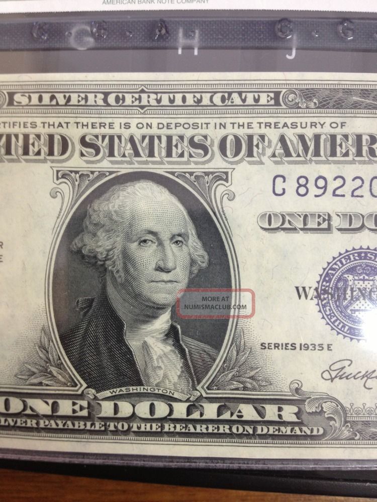 1935 E 1 Dollar Silver Certificate With Blue Seal Unc Note Graded By Cga 65