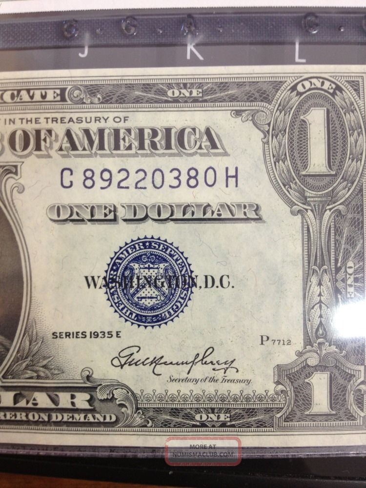 1935 E 1 Dollar Silver Certificate With Blue Seal Unc Note Graded By Cga 65