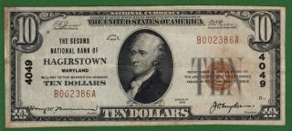 {hagerstown} $10 The Second Nb Of Hagerstown Md Ch 4049 Xf photo