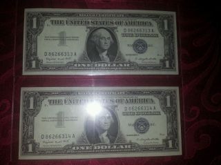 Silver Certificates 2 Consecutive Serial Numbers photo