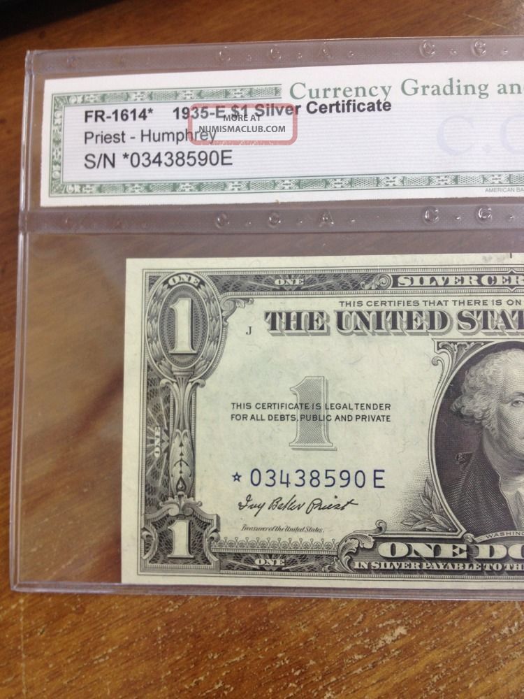 1935 E 1 Dollar Silver Certificate With Blue Seal Unc Note Graded Star Note