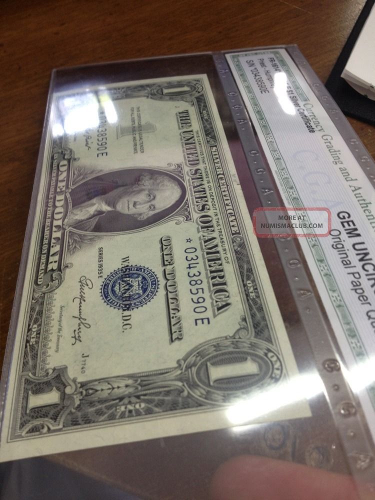 1935 E 1 Dollar Silver Certificate With Blue Seal Unc Note Graded Star Note