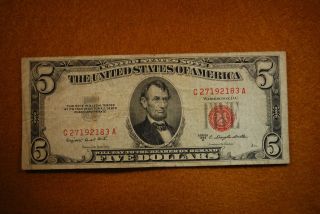 1953b United States Note Red Seal - Vg/f - 5 Dollar Note photo