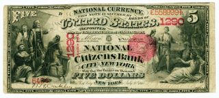 1875 Scallops Five Dollar National Citizens Bank Of York Ch 1290 Grading Vf photo