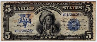 1899 $5 Silver Certificate Indian Chief A Vf Note,  Still A Bit Crisp photo