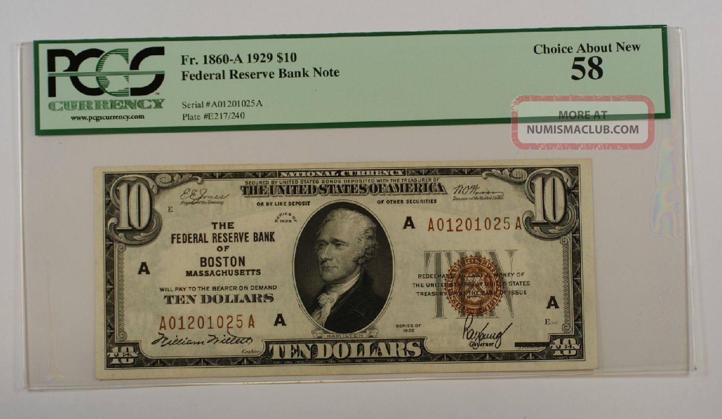 1929 $10 Ten Dollar Boston Frbn Note Pcgs About 58 Fr.  1860 - A Small Size Notes photo