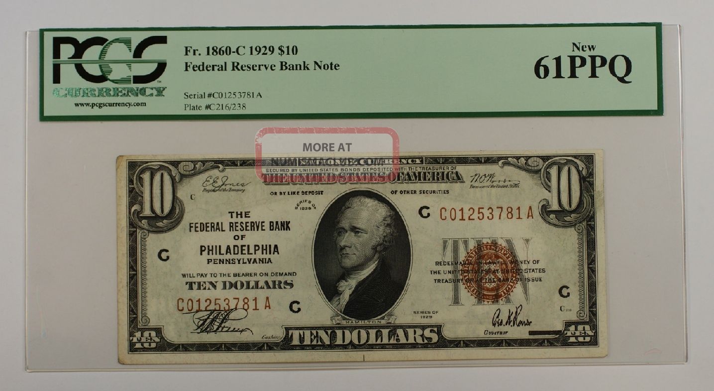 1929 $10 Ten Dollar Philadelphia Frbn Note Pcgs 61 Ppq Fr.  1860 - C Small Size Notes photo