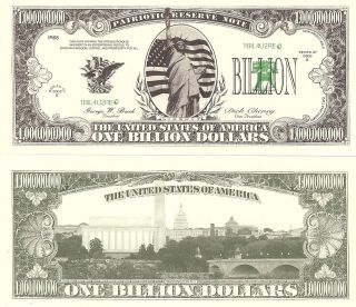 Statue Of Liberty One Billion Dollar Bill Play Money,  Great Novelty For Jokes photo